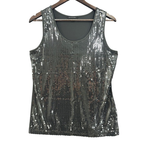 Notations Tops - Notations Sequin Tank Top Womens Large Gray Excellent Sleeveless Party MITT0204